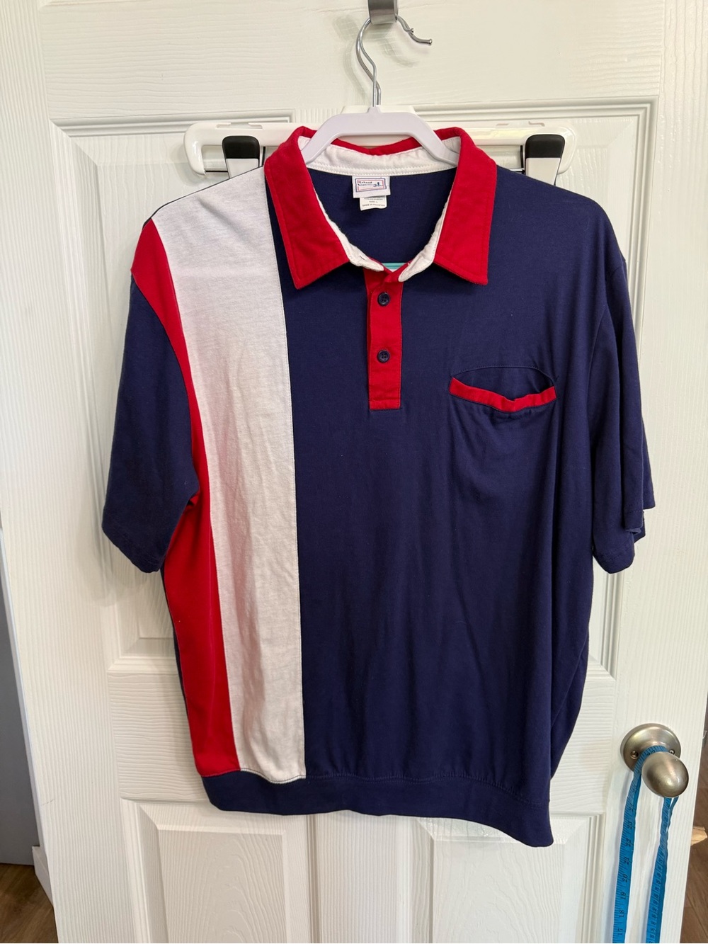 Vintage Haband Casual Joe Color Block Polo Shirt Men’s Large 90s Patriotic Red - Picture 2 of 5